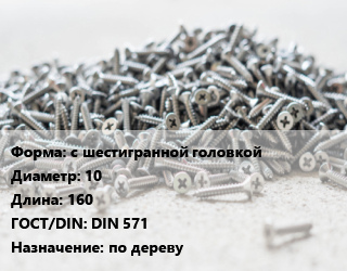 Шуруп с шестигранной головкой 10х160 ГОСТ: DIN 571 по дереву, шт цена от 18 Тг / кг, где купить, условия доставки в Кызылорде и Кызылординской области